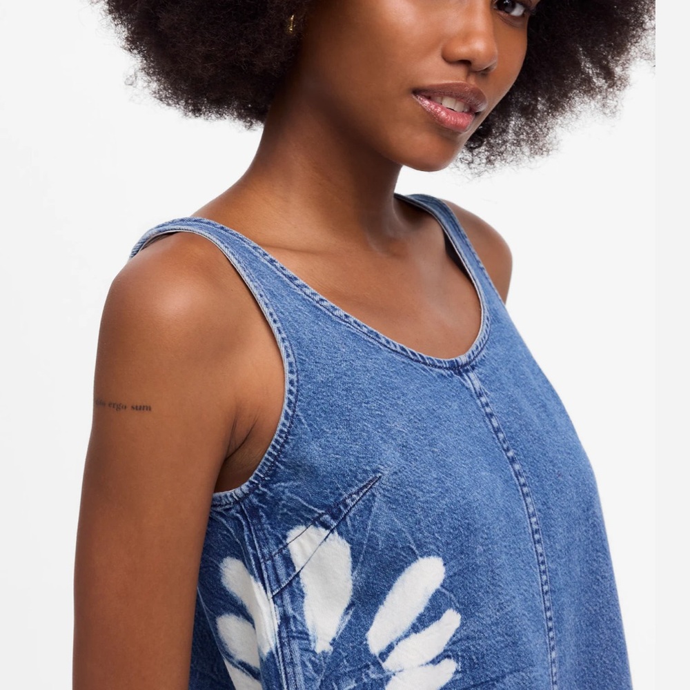 Madewell Shibori Denim Scoopneck Mini Dress EUC Large - Picture 5 of 16
